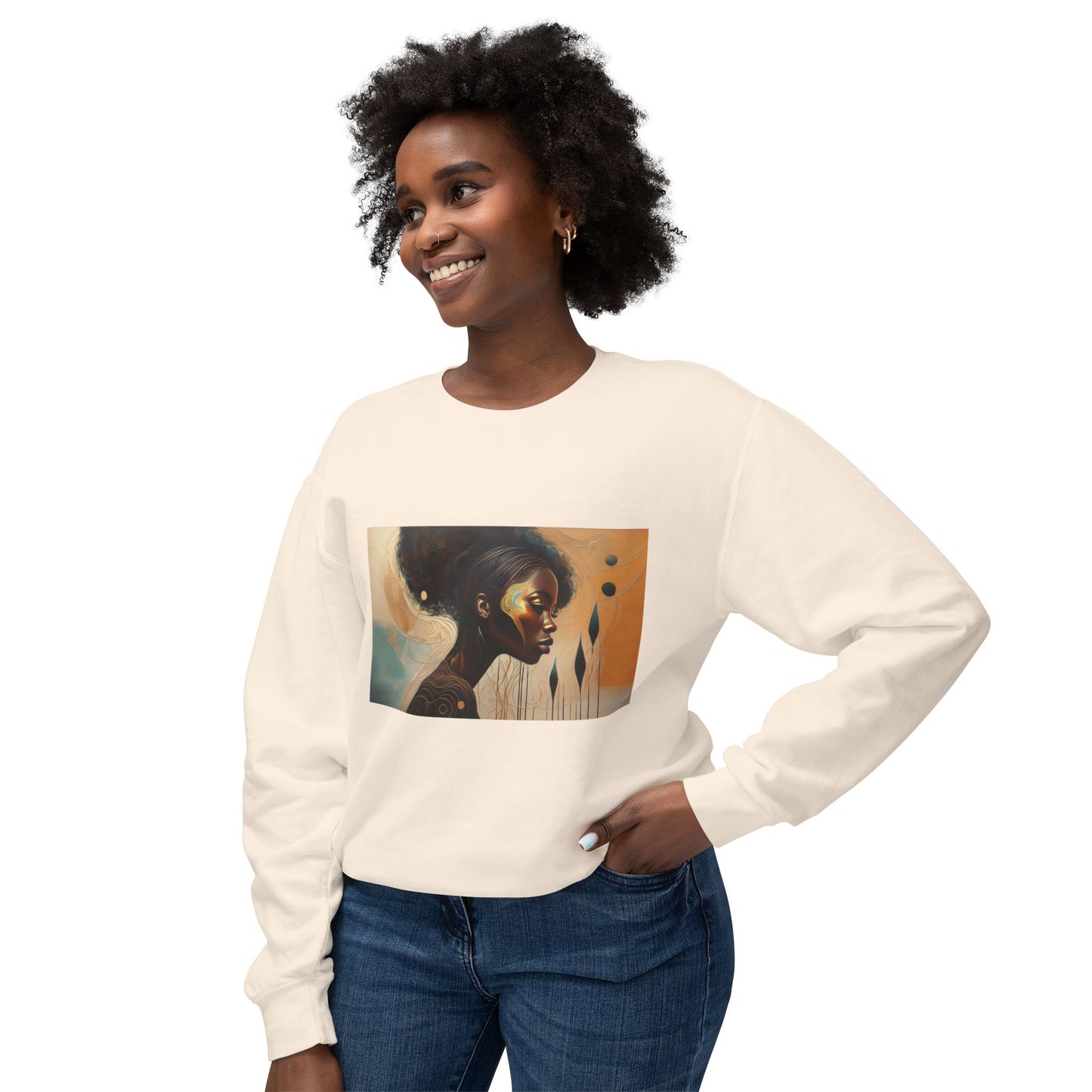 “Golden Reflection” Afrocentric Art Sweatshirt | M-Bodi Dezigns | Empowerment & Beauty in Motion
